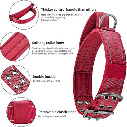 Annchwool Tactical Dog Collar for Medium and Large Dog,Adjustable Military Dog Collar with Soft Padded Handle,Heavy Duty Double Buckle Design(Red,XL)