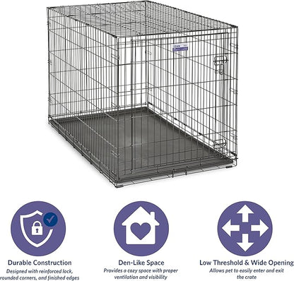MidWest Homes for Pets 48-Inch iCrate Folding Dog Crate with Divider Panel, Leak-Proof Tray & Secure Latches – Metal Wire Kennel for XL Breeds – Portable, Durable & Easy to Assemble