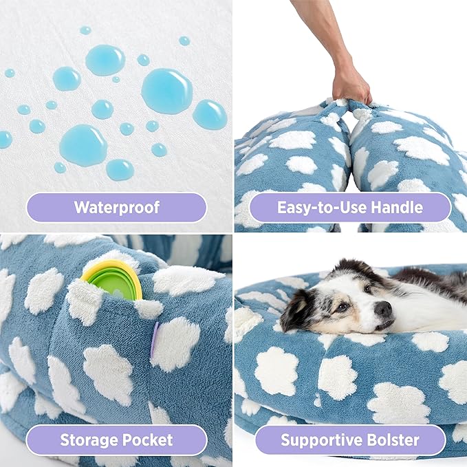 LE SURE Human Dog Bed for Adult & Kids - Calming XXL Size Bed with Egg Foam Supportive Mat as Gift for Family, Cute Modern Beds with Jacquard Shaggy Plush & Anti Slip Bottom 55x37x10, Blue