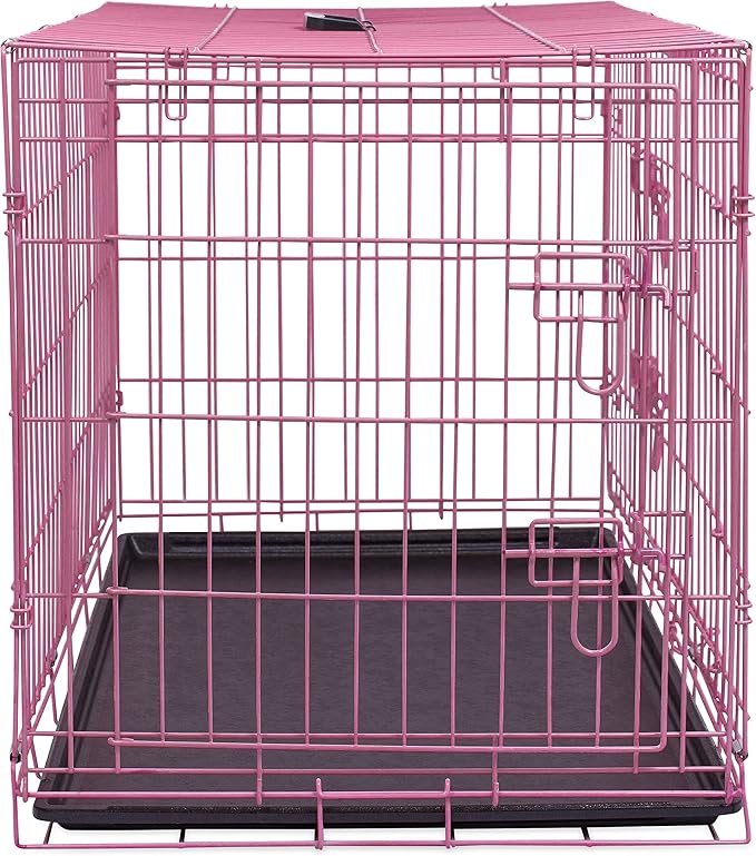Internet's Best Wire Dog Crate for Dogs - Double Door Metal Steel Crate, Indoor Folding & Collapsible Cage, Secure & Durable, Portable Travel Kennel, Ideal for Home Use - Pink, 36 Inches
