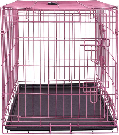 Internet's Best Wire Dog Crate for Dogs - Double Door Metal Steel Crate, Indoor Folding & Collapsible Cage, Secure & Durable, Portable Travel Kennel, Ideal for Home Use - Pink, 36 Inches