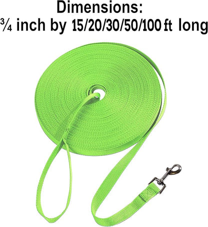 Hi Kiss Dog/Puppy Obedience Recall Training Agility Lead - 15ft 20ft 30ft 50ft 100ft Training Leash - Great for Training, Play, Camping, or Backyard (100 Feet, Green)