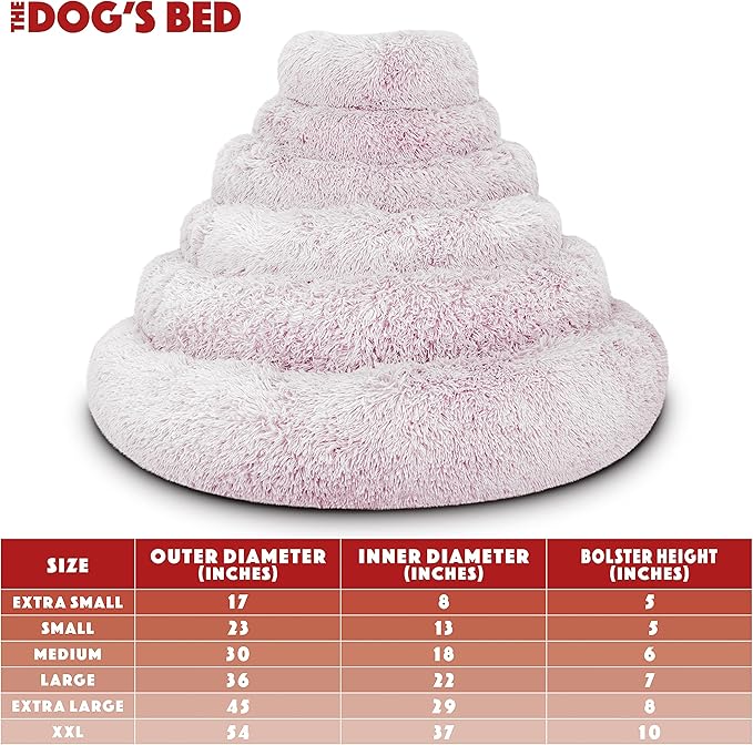 The Dog’s Bed Sound Sleep Original Calming Dog & Cat Bed, Anti-Anxiety Large Rose Pink Fur Donut Nest Snuggler, with Removable Cover, Veterinary Approved