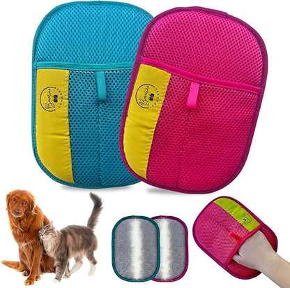 Bevaline Electrostatic Hair Removal Gloves - Pet Hair Removal Mitt for Cats & Dogs, Reusable Dog Fur Remover & Cat Grooming Gloves, Double Color Bundle (Fuchsia & Turquoise, 2 Pcs)