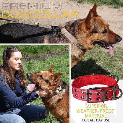 ADITYNA Heavy Duty Red Dog Collar for Large Dogs - Reflective Collar with Handle for Training, and Walking - Wide, Thick, Tactical, Soft Neoprene Padded