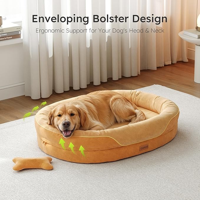 CWAWZ XL Orthopedic Dog Bed, Extra Large Dog Bed, Dog Sofa for Large Sized Dogs with Full-Surround Bolsters, Dual-Sided Dog Cooling Bed with Memory Foam, Washable Pet Sofa with Nonslip Bottom, Brown
