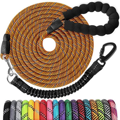 Long Dog Leash 10 FT: Heavy Duty Rope Leashes for Dogs Training with Swivel Lockable Hook Reflective Threads Bungee and Padded Handle - Dog Lead for Large Small Medium Dogs Outside Walking Hiking