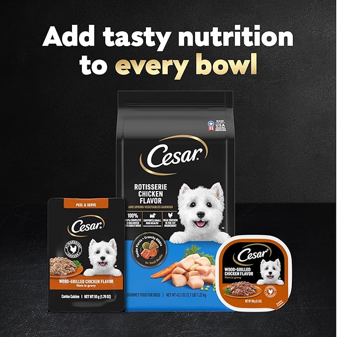 Cesar Filets in Gravy Wet Dog Food Wood-Grilled Chicken, Wet Food for Dogs, 1.76 oz. Mini-Pouches, 20 Count