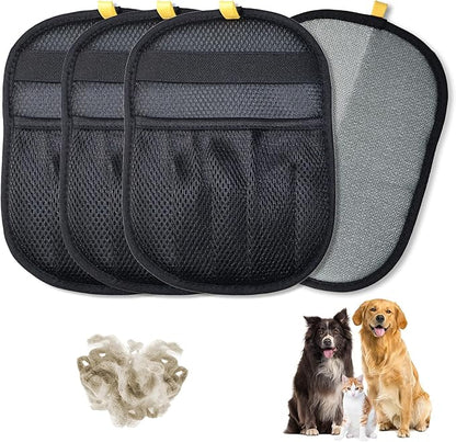 3/4PCS Pet Hair Removal Glove for Cats & Dogs, Upgraded Five-Finger Electrostatic Pet Hair Remover Glove, Reusable Magic Brush Pet Hair Removal Tool for Laundry, Couch, Carpet & Car Seat (black 4pcs)