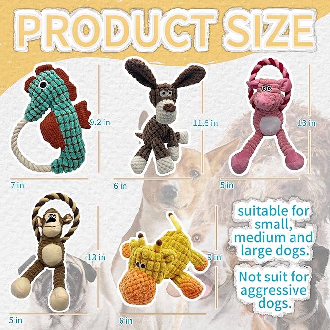 Plush Wrinkled Squeaky Dog Toy,2-Pack The Best Durable Teething Puppy Rope Chew Toy Keeps Them Busy Playing Hide-and-Seek Suitable for Puppy, Medium Dogs and Large Dogs (Blue)