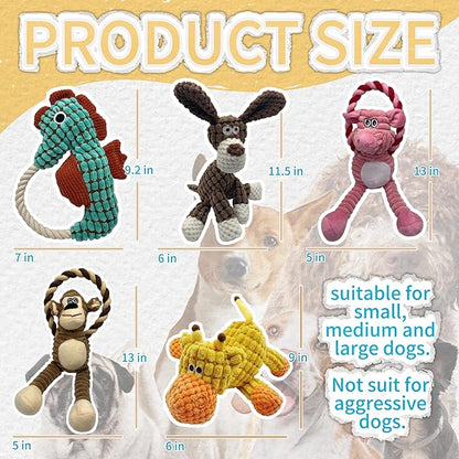 Plush Wrinkled Squeaky Dog Toy,2-Pack The Best Durable Teething Puppy Rope Chew Toy Keeps Them Busy Playing Hide-and-Seek Suitable for Puppy, Medium Dogs and Large Dogs (Blue)