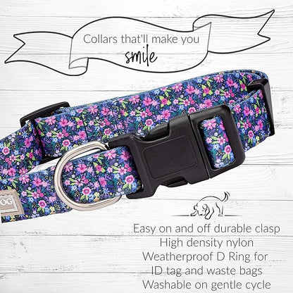 Lucky Love Dog, Matching Dog Collar & Leash Set for Female Dogs, Soft, Adjustable, Safe for Training and Walking, Black & Purple Floral Print, Primrose Combo, X-Small
