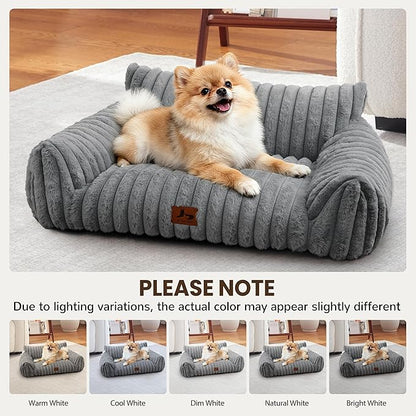 Warmrest Cat Couch for Pets, Cute Small Dog Couch Bed with Cozy Soft Faux Rabbit Fur for Small Dogs, Fuzzy Dog Couch for Indoor Cats, Supportive Pet Sofa with Removable Washable Cover, Light Gray, 30"