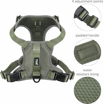TUG Dog Harness with 2 Leash Connection Points | Adjustable, Padded, Lightweight | Handle on Back | No-Pull Front Clip (Small, Green)