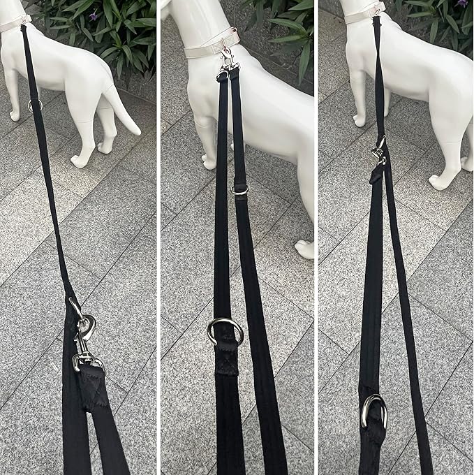 Dog Leash-Multifunctional Double Ended,for Obedience Training Or Distance Work Easy to Use,Lightweight,Soft&Durable Convertible Hands Free,Crossbody,Over Shoulder (Black, 2M*2.5CM)