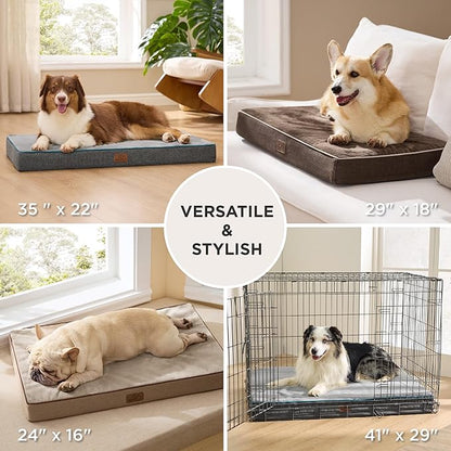 Bedsure Memory Foam Dog Beds Large Sized Dog - Orthopedic Pet Beds for Crate with Removable Washable Cover and Nonskid Bottom, Plush Flannel Fleece Top Pet Mat, Grey