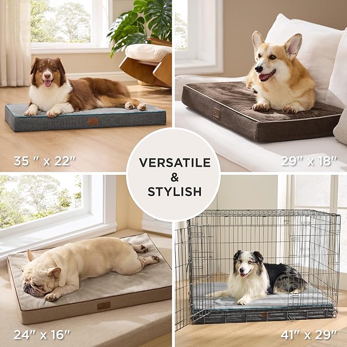 Bedsure Memory Foam Dog Crate Bed for Extra Large Dogs - XL Orthopedic Pet Beds with Removable Washable Cover and Nonskid Bottom - Plush Flannel Fleece Top Pet Mat, Grey