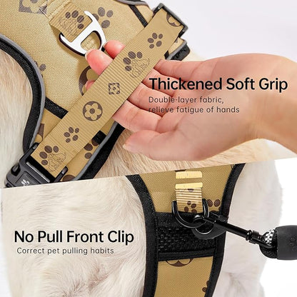 NESTROAD No Pull Dog Harness,Adjustable Oxford Dog Vest Harness with Leash,Reflective No-Choke Pet Harness with Easy Control Soft Handle for Small Dogs(Small,Light Brown)