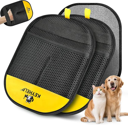 KEYHELP 2PCS Pet Hair Removal Glove for Dogs & Cats, Newly Upgraded Reusable Electrostatic Pet Hair Gloves, Pet Hair Remover Tool for Clothing, Couch, Bed, Carpet, Car Seat