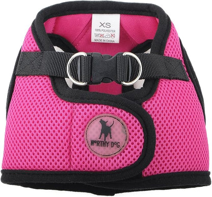 THE WORTHY DOG Step-in Dog Harness for Small Dogs, Comfortable Mesh, Reflective, Strong Hook and Loop Closure, Quick Release Buckle, Pink, Small