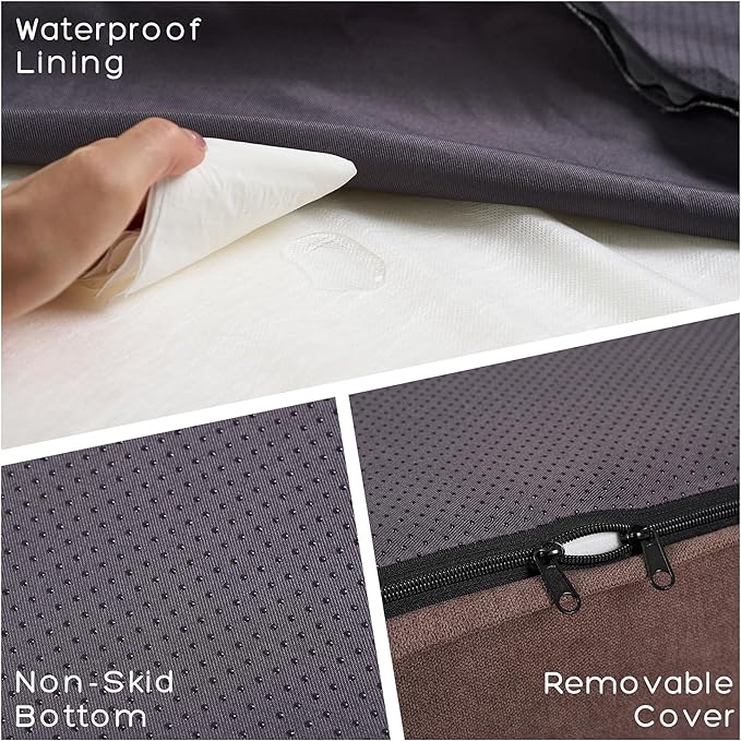 PetFun Jumbo Orthopedic Dog Bed - 7-inch Thick Memory Foam Pet Bed with Pillow Removable Cover Free Waterproof Liner - for Large Dogs (Khaki (Textured Plush), 50''L x 34''W x 10''Th I Extra Large)