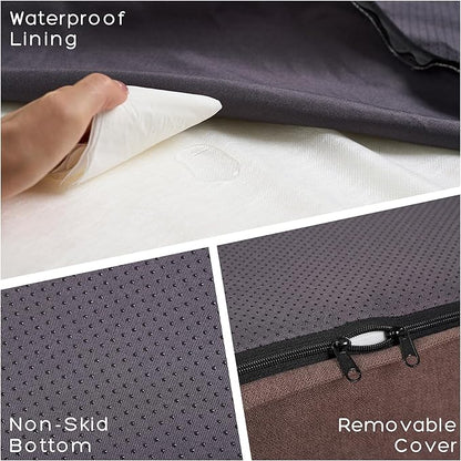 PetFun Jumbo Orthopedic Dog Bed - 7-inch Thick Memory Foam Pet Bed with Pillow Removable Cover Free Waterproof Liner - for Large Dogs (Khaki (Textured Plush), 50''L x 34''W x 10''Th I Extra Large)