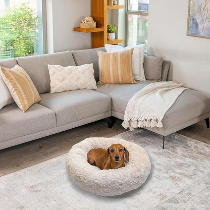 Best Friends by Sheri The Original Calming Donut Dog Bed – Washable Plush Pet Bed for Cats & Small Dogs up to 25 lbs, Lux Faux Fur, Oyster, Small (23" x 23")