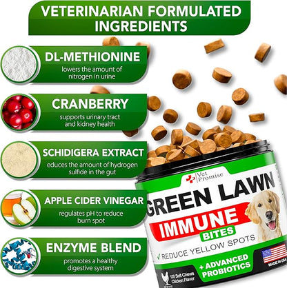 Vet Promise Grass Burn Spot Chews - Dog Urine Neutralizer for Lawn - 120 Grass Green Treats, Rocks - Pee Grass Spot Saver Caused by Dog Urine - Probiotics - Digestive Enzymes - Made in USA