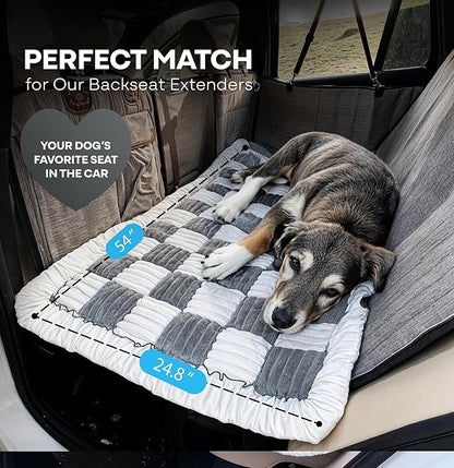 APetsPlanet Dog Bed for Car Back Seat Extender - Non-Slip Backseat Cushion for Dogs - Travel Plush Pet Mat Topper for Cars, Trucks, SUVs - Machine Washable Pad Blanket - Grey Plaid, 54" x 24.8"