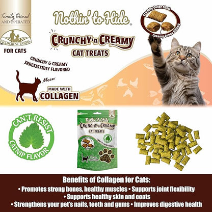 Fieldcrest Farms Nothin’ to Hide Collagen Cat Treats – Crunchy & Creamy Cat Snacks, High-Protein Healthy Treats for Skin, Coat & Joint Support, Catnip Flavor, 3 oz. Bag