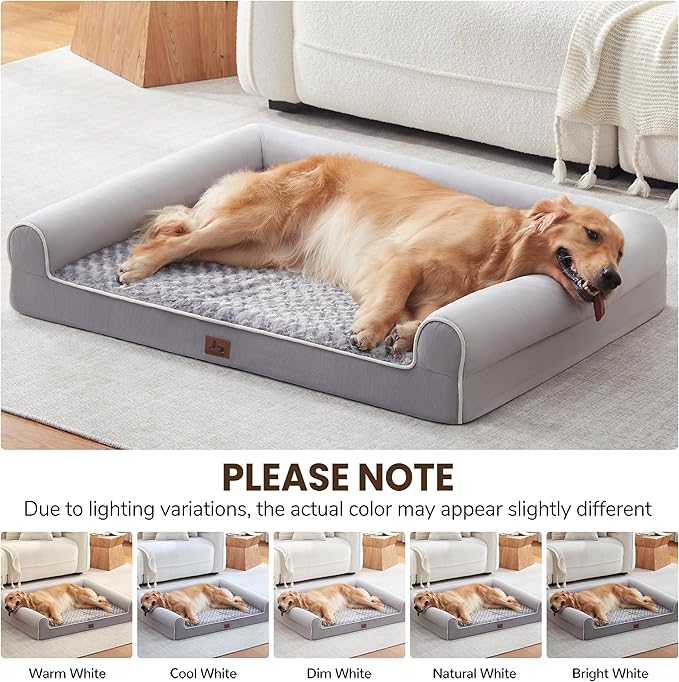 Warmrest Large Dog Beds Large Sized Dogs 48x35x8 Inch, Orthopedic XXL XL Dog Bed for Medium Size Dogs, Big Waterproof Couch Sofa with Removable Washable Cover for Pet, Light Grey