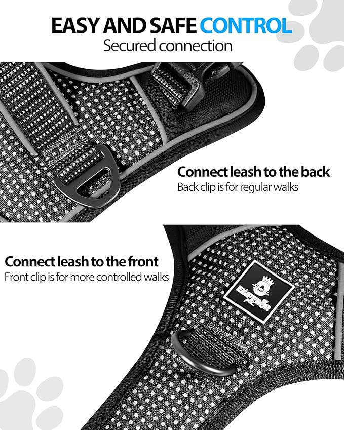Emperor Pets Black Reflective Dog Harness Small Sized Dog - No Pull Dog Harness with 2 Leash Clips, Premium Oxford Soft Padded Puppy Harness, No Choke Design, Small Dog Harness (S, Black)