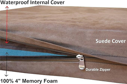 Dogbed4less Extra Large Orthopedic Dog Bed with Human Grade Gel Infused Memory Foam and Waterproof Liner, Durable Microsuede Brown Cover, 47X29X4 Inch Fit 48X30 XL Crate