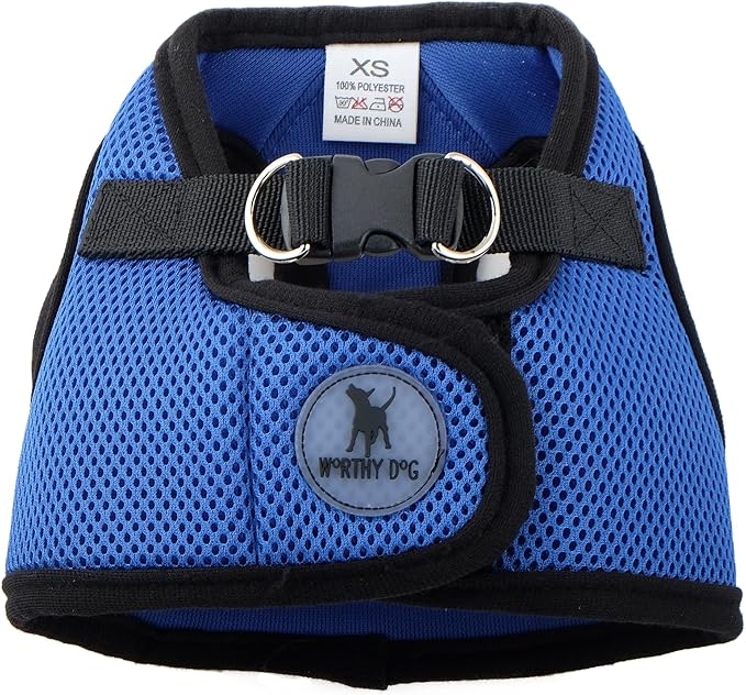 THE WORTHY DOG Step-in Dog Harness for Small Dogs, Comfortable Mesh, Reflective, Strong Hook and Loop Closure, Quick Release Buckle, Royal Blue, XX-Small