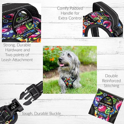 Lucky Love Dog No Pull Dog Harness, Adjustable and Easy to Walk, Cute Patterned Harness for Small Medium Large Male & Female Dogs - Blackbird, XS