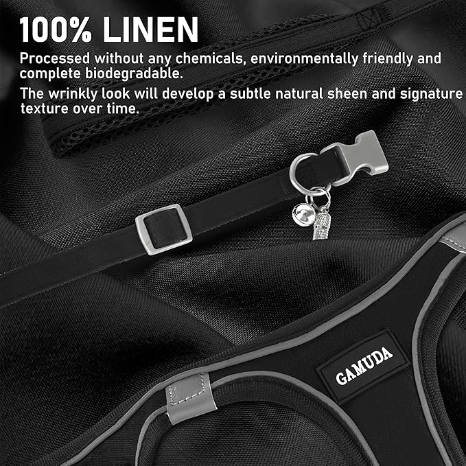 GAMUDA Small Dog Harness Collar and Leash Set, Step in No Chock No Pull Linen Fabric Soft Mesh Dog Vest Harnesses Reflective for Dogs Puppy Cats Kitten Rabbit (Black, L)