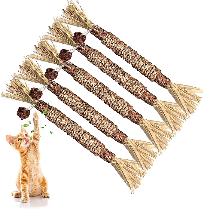 GBSYU 5 Pack Silvervine Cat Toy, Silvervines Sticks Cat Toys for Indoor Cats, Cat & Kitten Chew Toys for Aggressive Chewers, Cat Dental Toy for Kitten Teeth Cleaning, Matatabi Silvervine for Cats