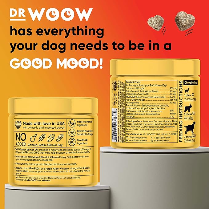 Allergy Relief & Itch Supplement for Dogs - with Omega 3 Wild Alaskan Salmon Oil and BettaBerries + YEA-SACC. Hot Spots, Anti Itch and Seasonal Allergies