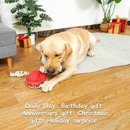 Hollypet Hide and Seek Squeaky Dog Toy, Designed Interactive Puzzle Plush Stuffed Puppy Toys，Cake