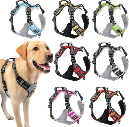 DogTraxs - Step-in Dog Harness - For Medium Dogs - Soft Padding & Reflective Trim - Adjustable No Pull Through Design - Control Handle - Top & Front Clip Durable - Silver Gray