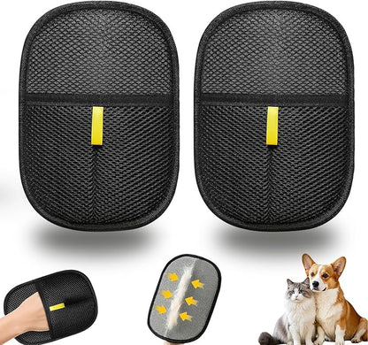 Electrostatic Pet Hair Remover Glove, Reusable Cat Dog Electrostatic Hair Remover Grooming Glove Brush Tool, Suitable for Sofas, Clothing, Carpets, Curtains (Black-2Pcs)