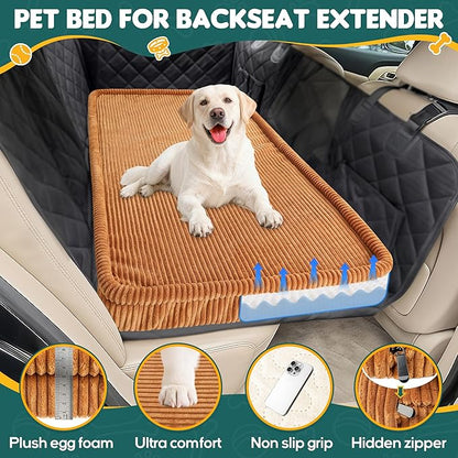 Dog Car Bed, Non-Slip Backseat Extender Pet Mat, Removable Washable Dog Bed for SUVs, Sedans & Trucks, Anti-Slip Travel Bed for Dogs, Easy Clean & Scratch-Proof & Comfort Brown (50"×24.6")