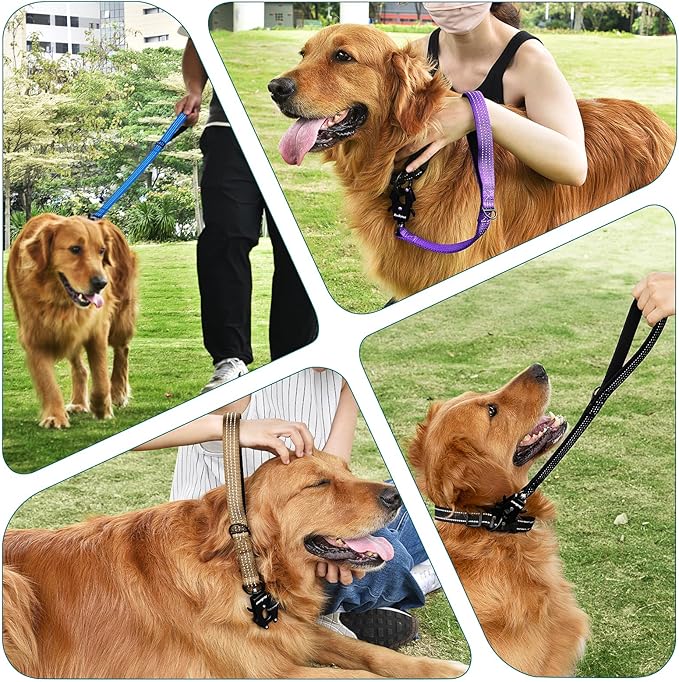 PetBonus Heavy Duty Short Dog Leash, 18 Inch Nylon Traffic Leash with Quick Release Clip, Comfortable Padded Handle, Reflective Training Lead for Medium Large Dogs (Brown, 18")