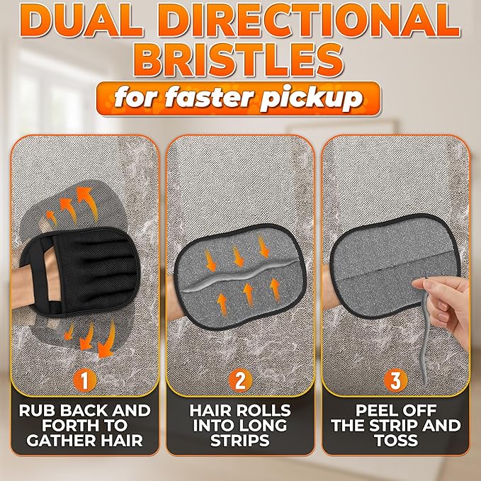 Pet Hair Removal Glove – Electrostatic Five-Finger Fur Remover for Cats & Dogs, Reusable Polyester Glove 9.25"x6.69" for Couch, Carpet, Car Seat, Furniture & Clothing, Great as Cat Mom Gifts