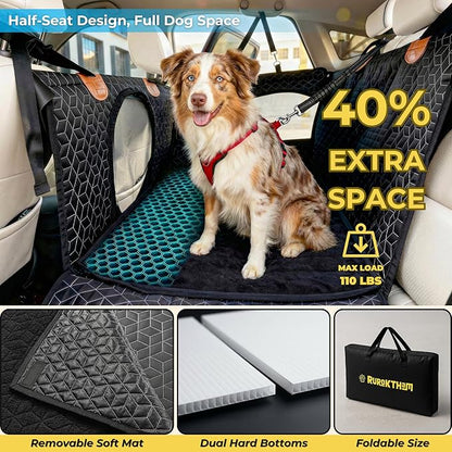 Dog Car Seat for Large Medium Dogs | Waterproof Half Hammock Back Seat Extender for Dogs with Hard Bottom | Alloy Twist-Lock Rods | 3 Mesh Windows | Removable Fleece Mat | Cars, SUVs, Trucks