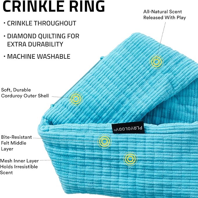 Playology Dog Toys | Plush Toy Crinkle Ring for Dogs | Jumbo Peanut Butter Scented Toy - Easy to Clean and Made from Non Toxic Materials