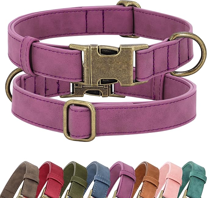 Didog Soft PU Leather Dog Collar, Stylish Quick Released Dog Collar for Large Dogs, Easy Clean Adjustable Pet Collar for Daily Walking, Purple, L Fit 15-23" Neck