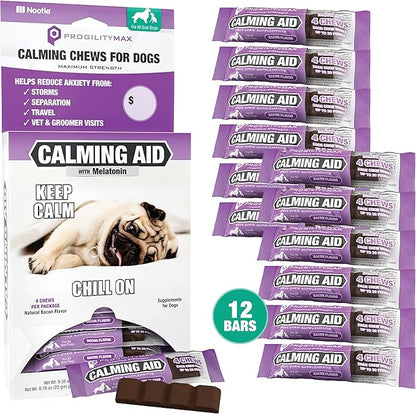 ProgilityMAX Maximum Strength Dog Calming Bars for Stressful Situations, with Melatonin for Dogs, Single-Serve Chews (12 Bars)