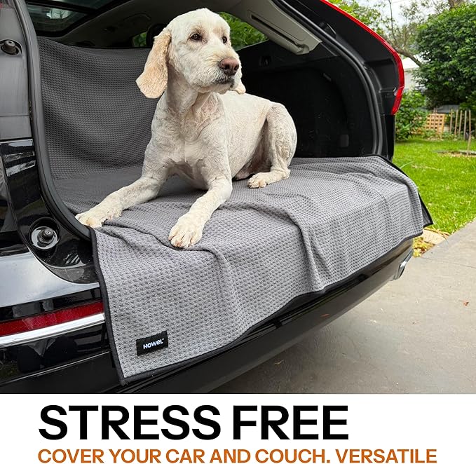 Dog Towel Blanket for Drying Dogs and Cover for Car Back Seat, XLarge 71" x 59", Ultra Quick Dry and Absorbent Microfiber, Light Weight, Machine Washable, Soaks Over 1.5L, Grey, Beach to Boot