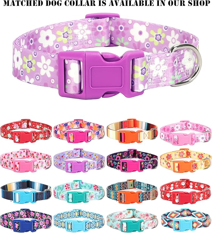 Moonpet Step in Dog Harness Leash Set- All Weather Reflective No-Pull Floral Pattern Padded Mesh Vest Harness for Cats Puppy Extra-Small Small Medium Large Dogs - Purple Flower - XXS